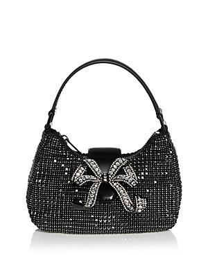 Crescent Rhinestone Bow Top Handle Bag In Black Product Image