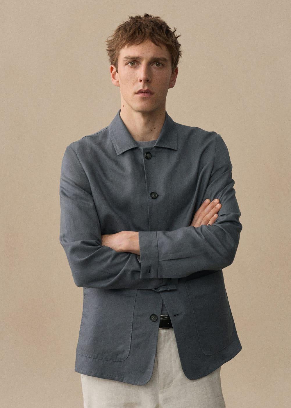 MANGO MAN - Lyocell linen overshirt with pockets petrol blueMen Product Image