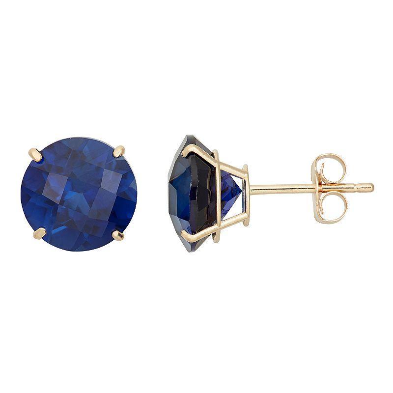 Lab-Created Sapphire 10k White Gold Stud Earrings, Womens, Blue Product Image