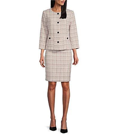 Nipon Boutique Tweed Button Front Patch Pocket Pencil Slit Jacket Skirt Set Product Image