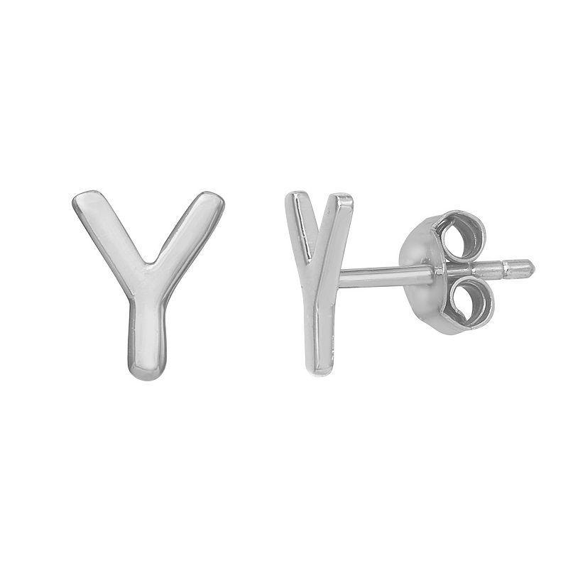 PRIMROSE Sterling Silver Initial Stud Earrings, Womens, Silver Tone C Product Image