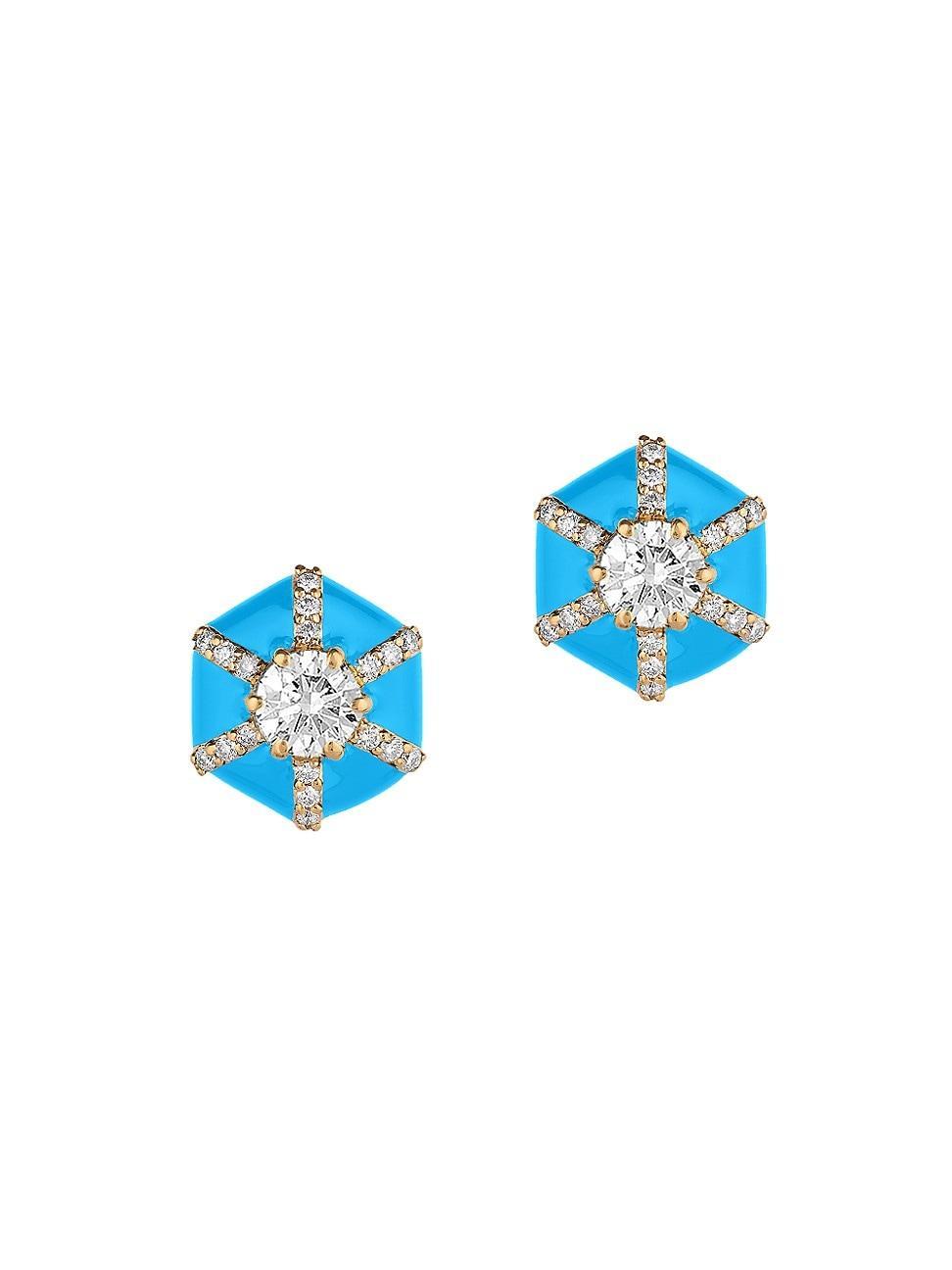 Womens Queen 18K Yellow Gold, Diamond, & Enamel Hexagonal Stud Earrings Product Image