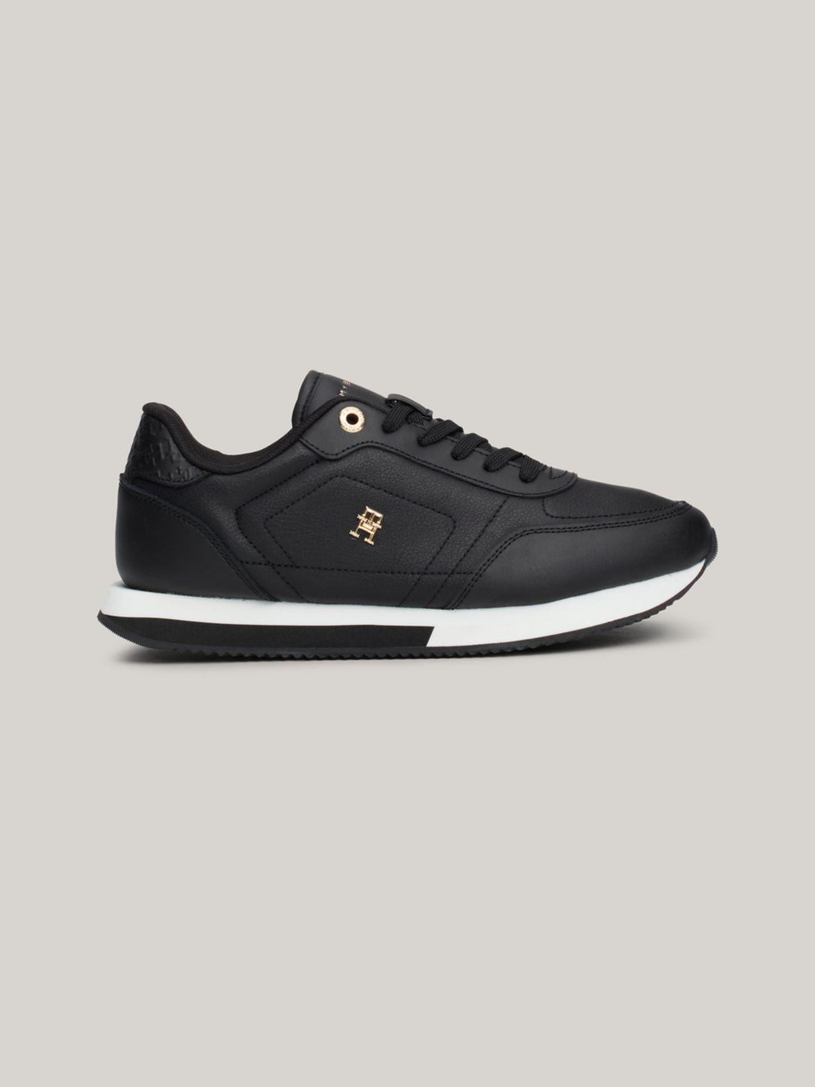 Tommy Hilfiger Women's TH Logo Mixed Panel Sneaker - Black - US 6 / EU 36 Product Image