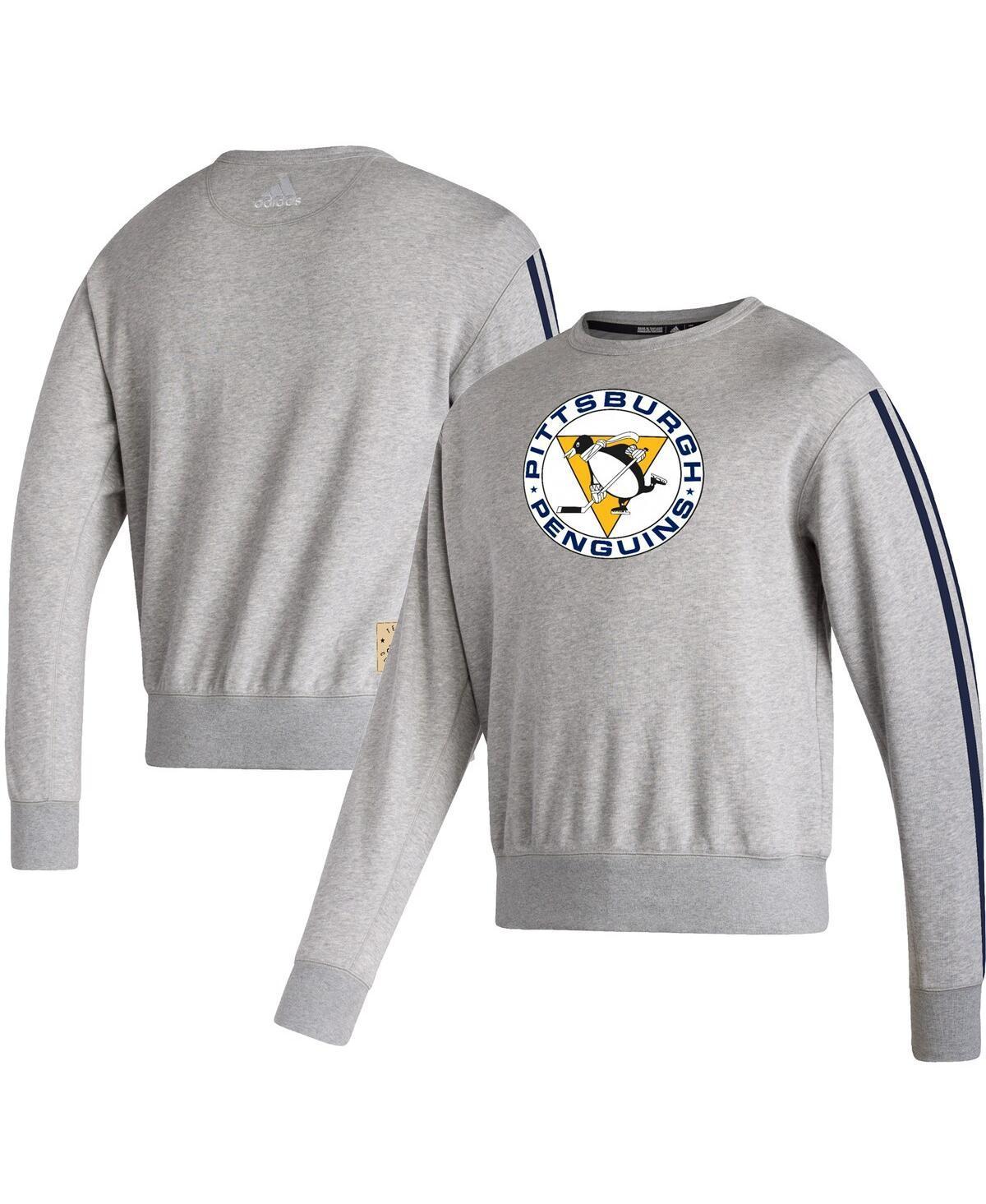 Mens adidas Heathered Gray Pittsburgh Penguins Team Classics Vintage Pullover Sweatshirt Product Image