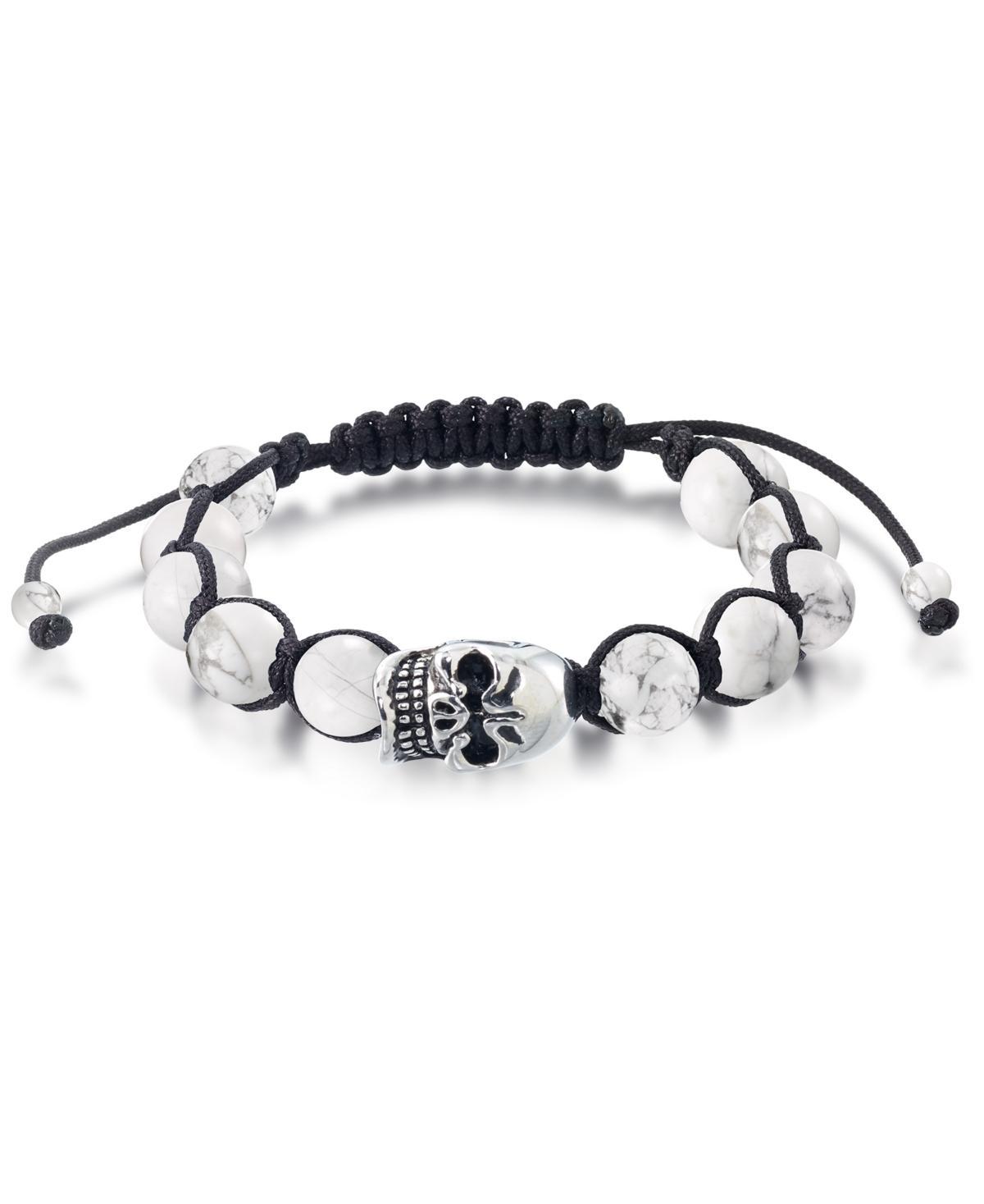 Andrew Charles by Andy Hilfiger Mens Onyx Bead Skull Bolo Bracelet in Stainless Steel (Also in Tigers Eye & White Agate) Product Image