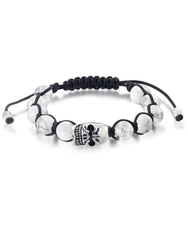 Andrew Charles by Andy Hilfiger Mens Onyx Bead Skull Bolo Bracelet in Stainless Steel (Also in Tigers Eye & White Agate) Product Image