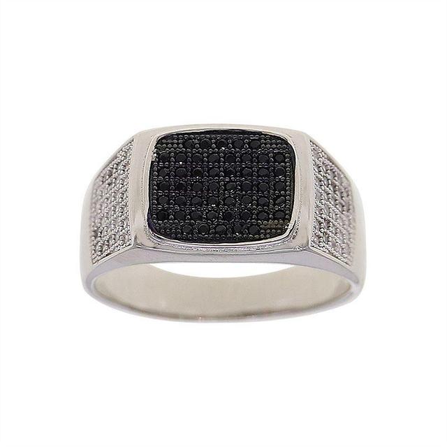 Mens Sterling Silver Black & White Cubic Zirconia Signet Ring Product Image