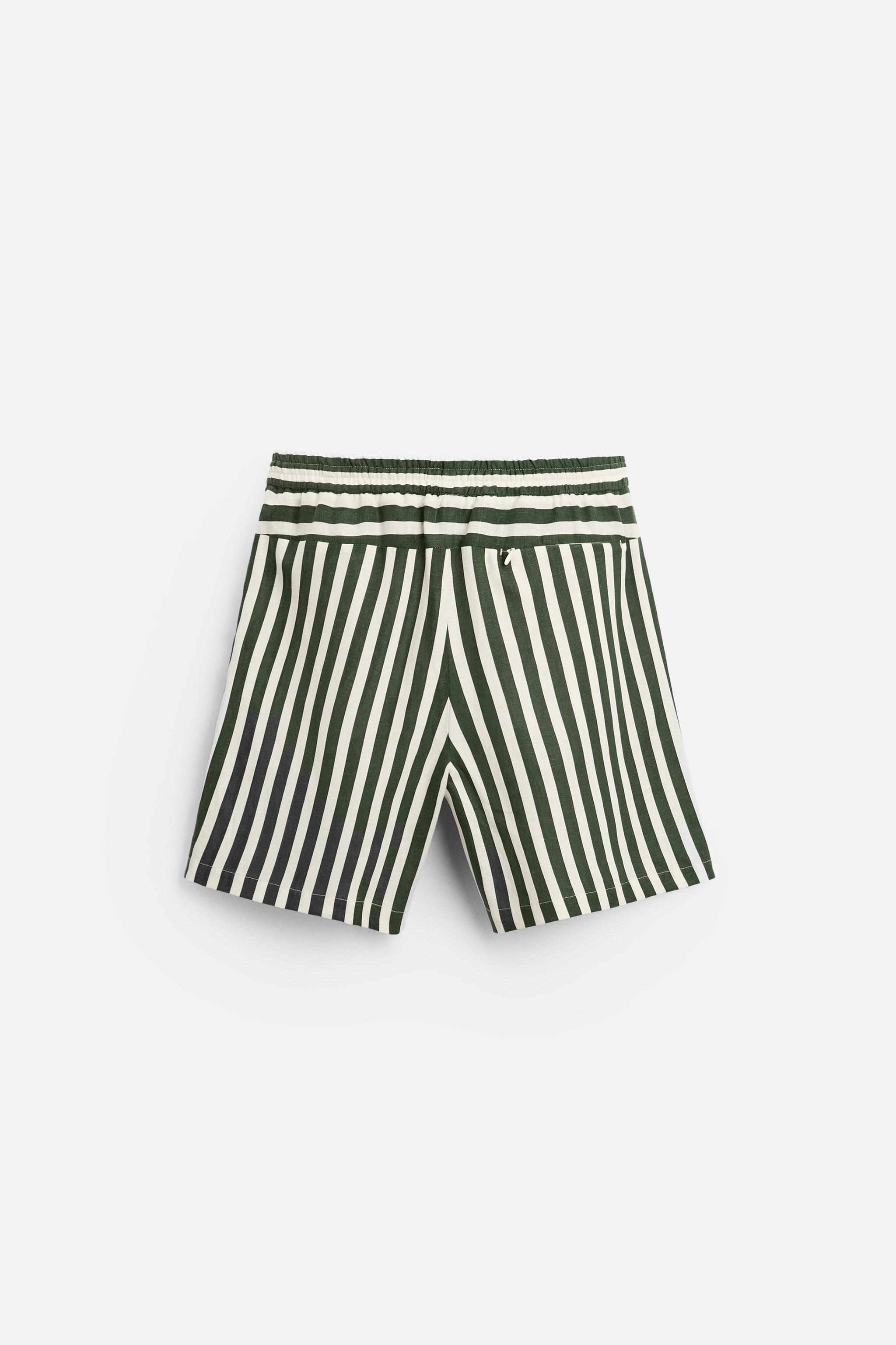 STRIPED LINEN-VISCOSE SHORTS Product Image