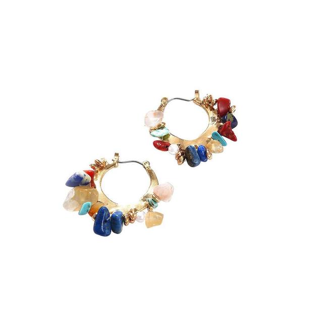 Sohi Womens Stone Hoop Earrings Product Image