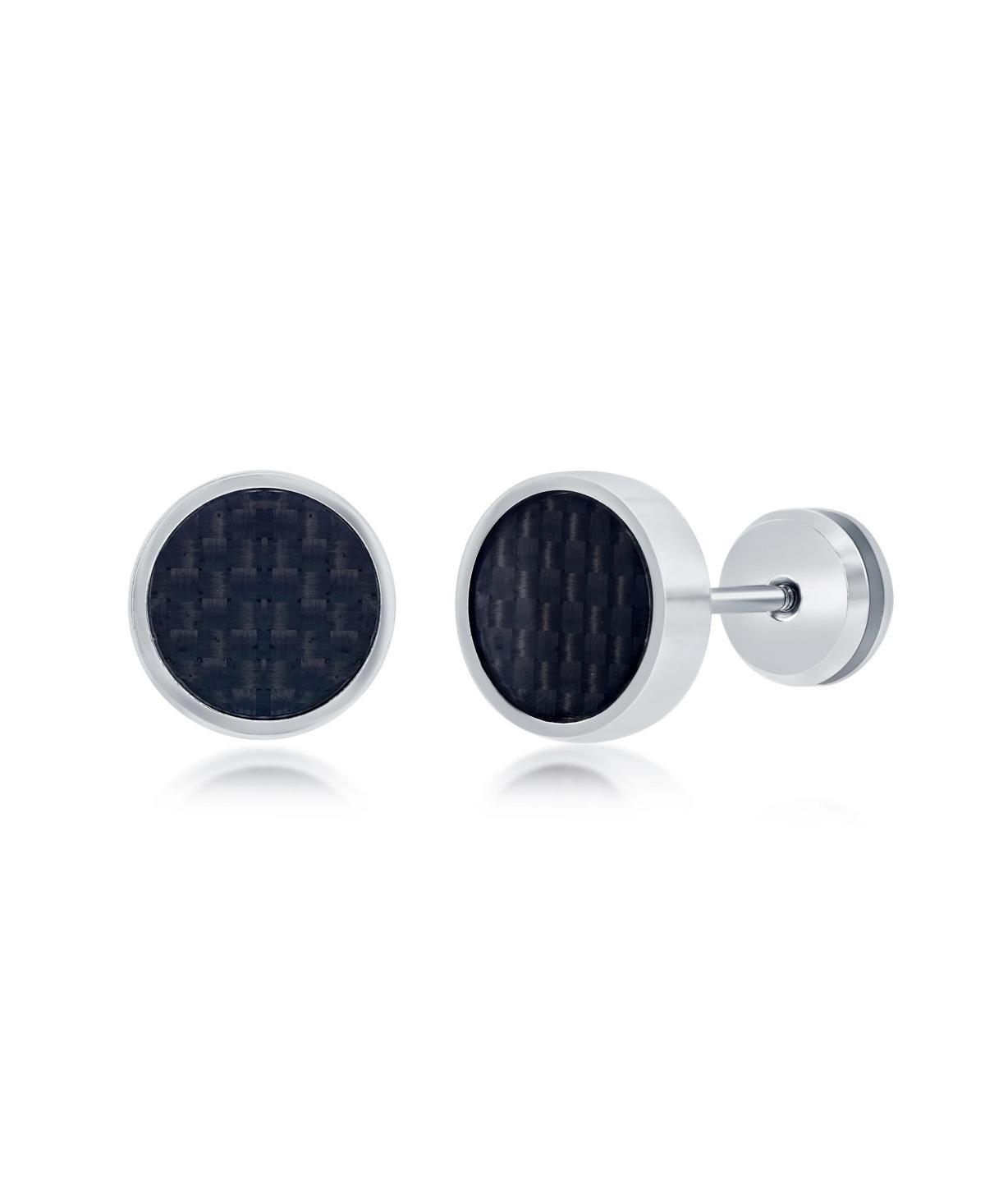 Mens Stainless Steel 10mm Carbon Fiber Stud Earrings Product Image