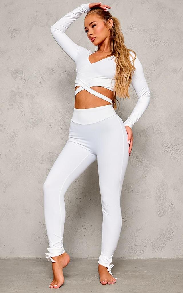 White Sculpt Tie Hem Yoga Leggings Product Image