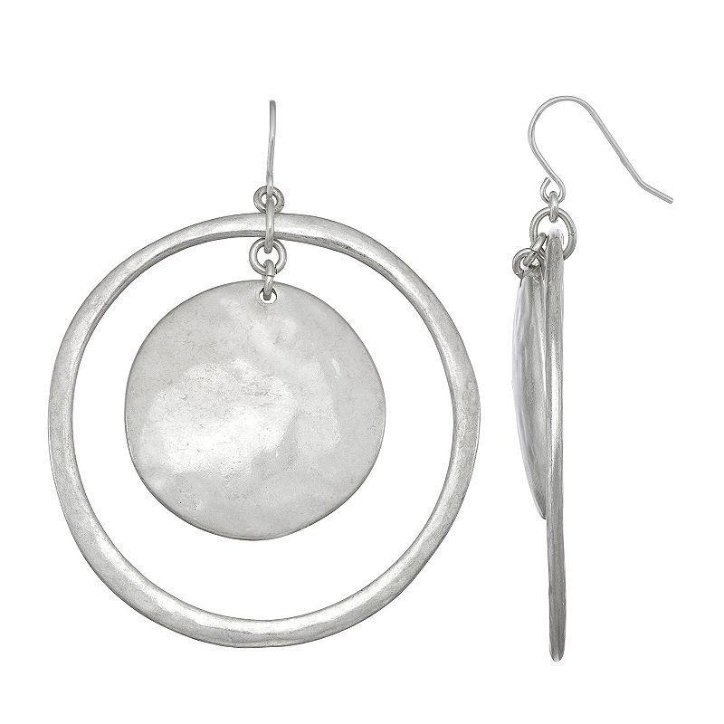 Bella Uno Double Circle Drop Earrings, Womens, Silver Product Image