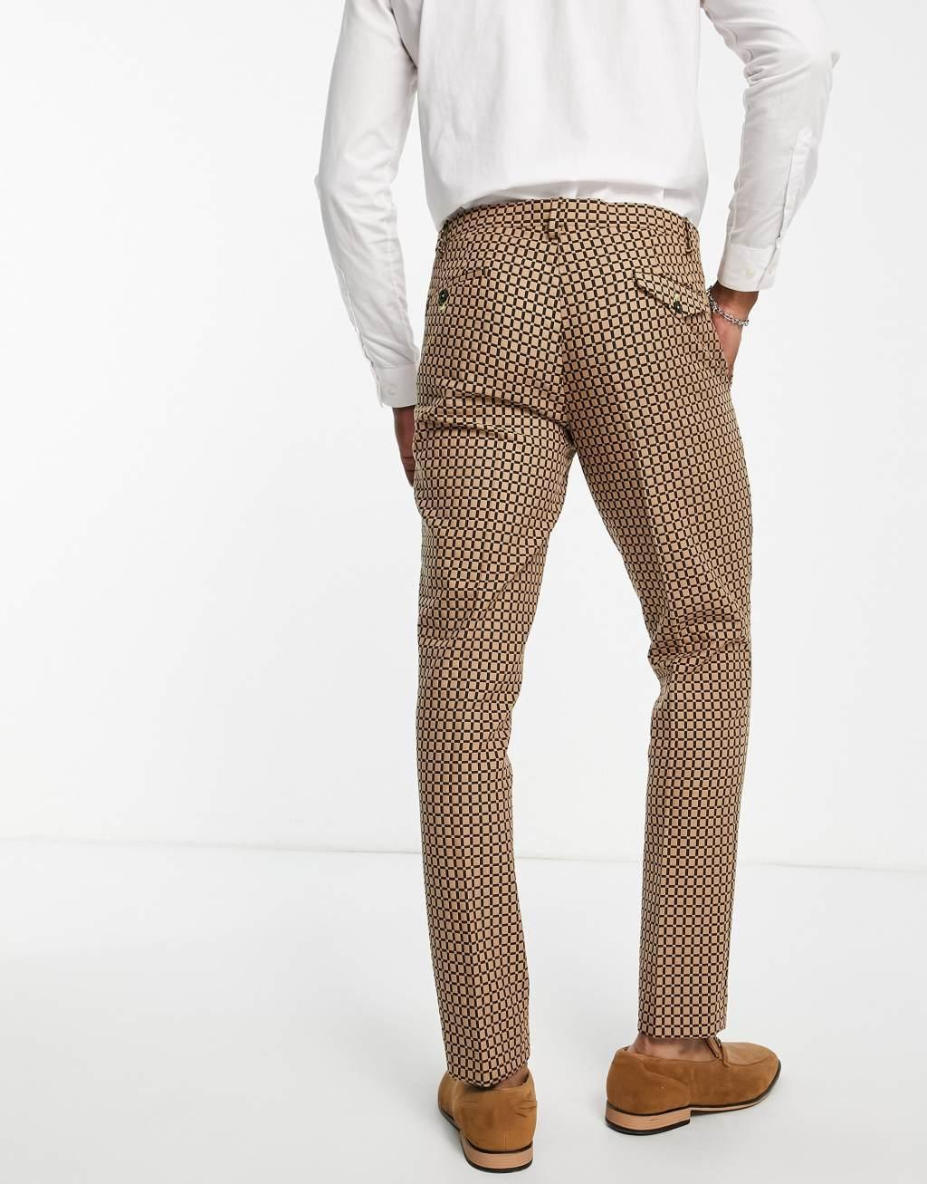 Twisted Tailor Malto skinny suit pants in light brown micro check Product Image