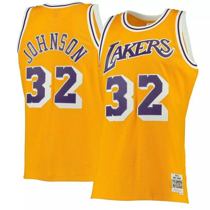 Mens Magic Johnson Gold Los Angeles Lakers 1984-85 Hardwood Classics Swingman Jersey - Gold Product Image