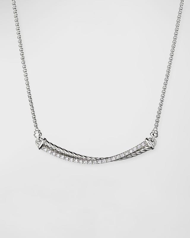 Womens Crossover Sterling Silver & Pav Diamond Bar Necklace Product Image