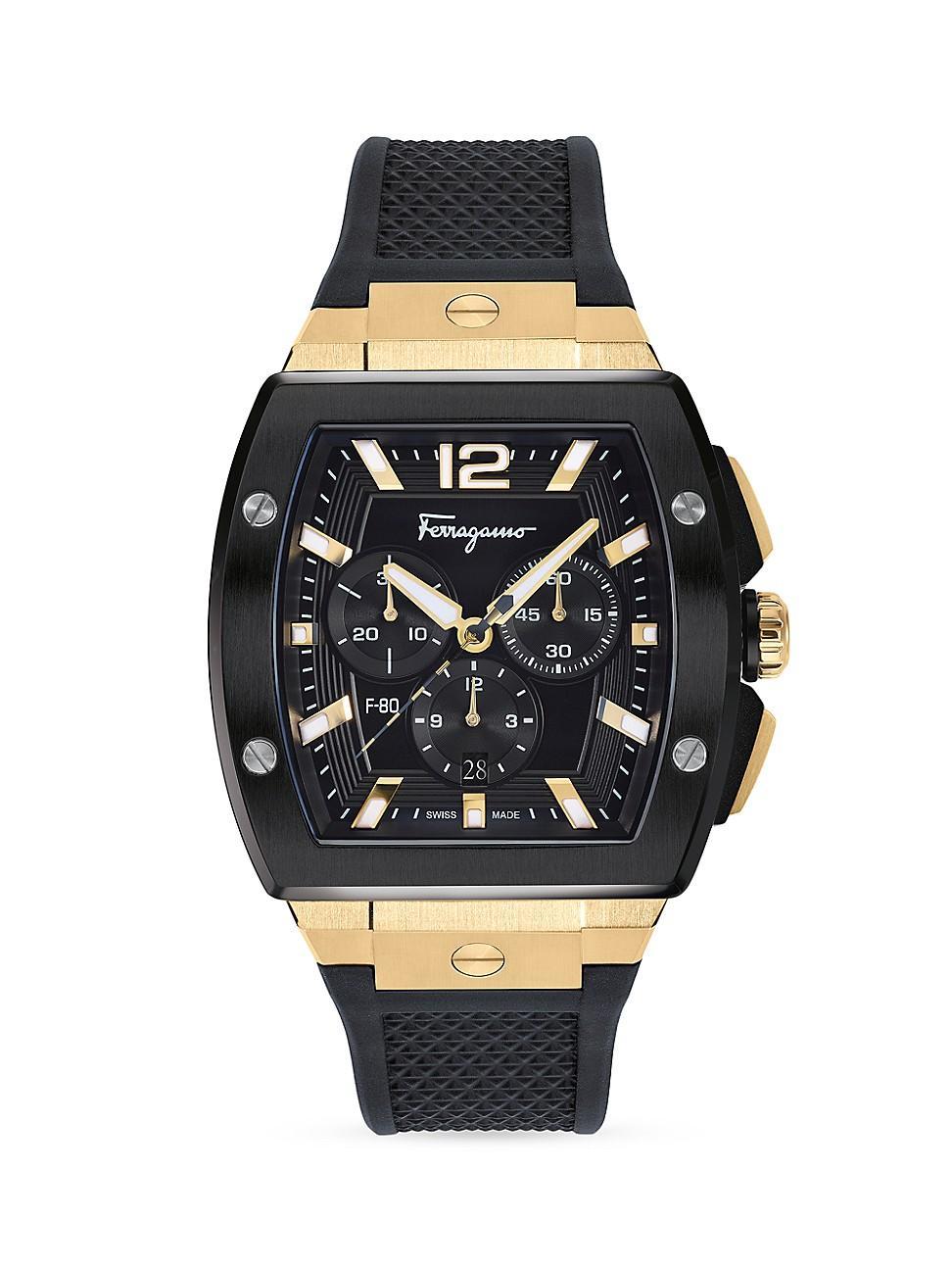 FERRAGAMO Tonneau Chronograph Silicone Strap Watch, 41.8mm Product Image