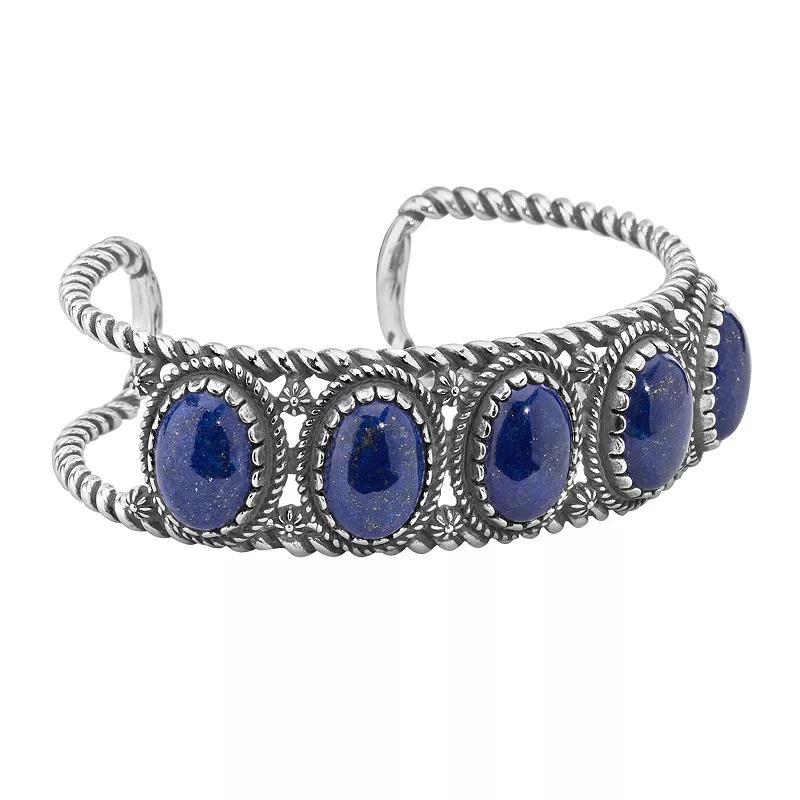 Southwest Spirit Sterling Silver and Stone Cuff Bracelet, Womens Blue Lapis Product Image