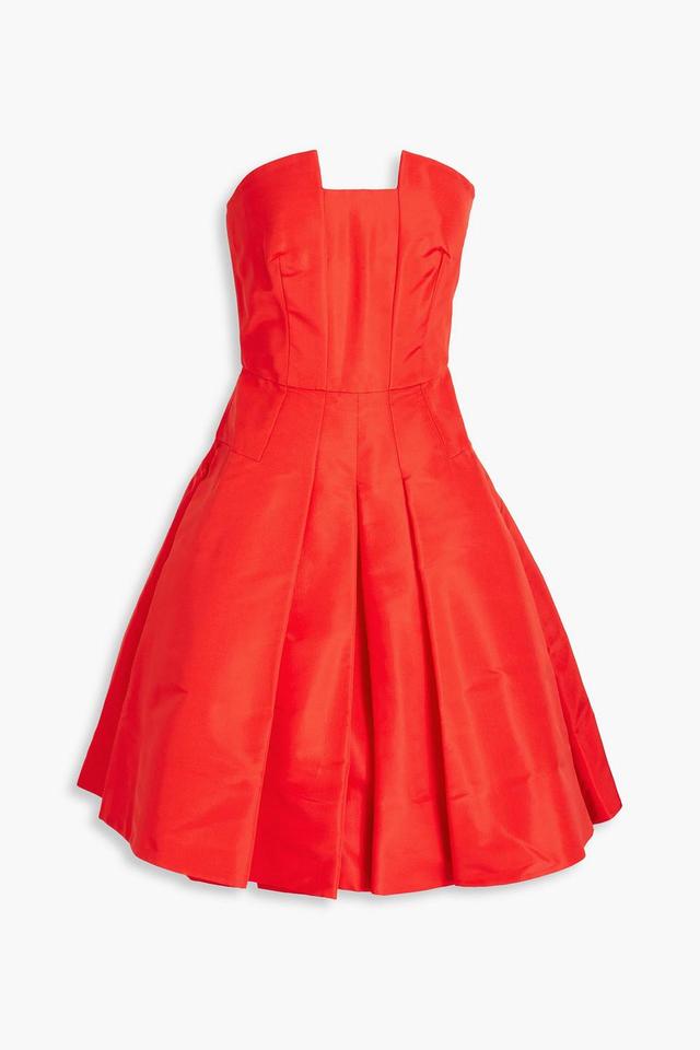 Strapless Pleated Silk-faille Dress In Bright Orange Product Image