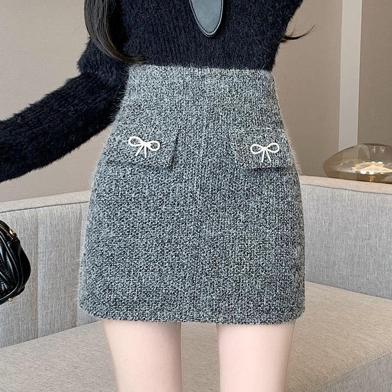 High Waist Bow Mini Pencil Skirt Product Image