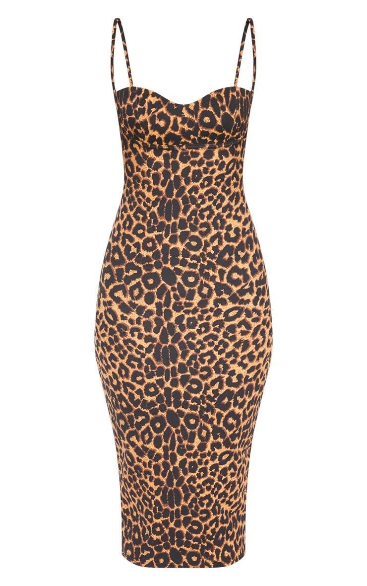 Leopard Print Strappy Cup Detail Midi Dress Product Image