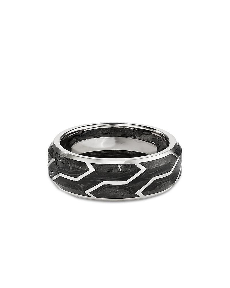 Mens Forged Carbon Band Ring With 18K White Gold Product Image