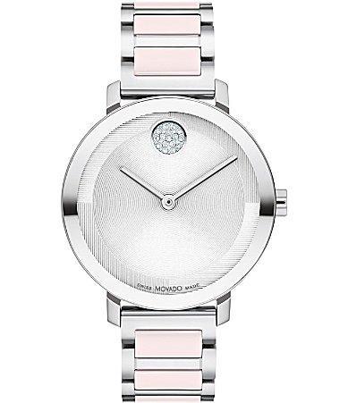 Movado Womens Bold 2.0 Quartz Analog Two Tone Ceramic and Stainless Steel Crystal Bracelet Watch Product Image