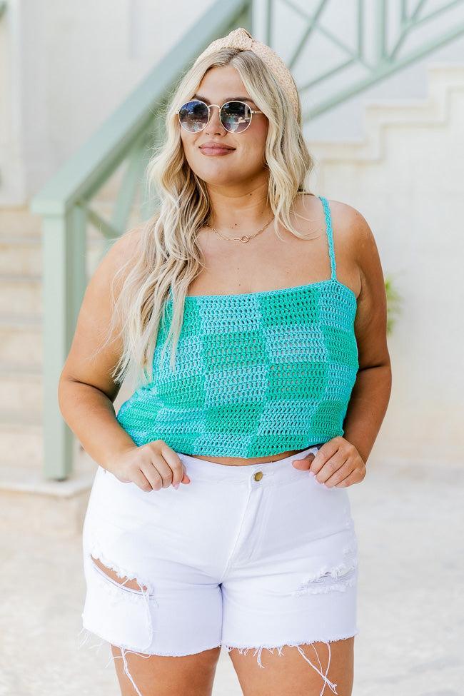 Paint The Sky Blue and Green Checkered Sweater Tank FINAL SALE Product Image