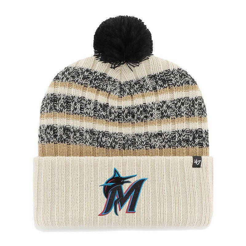 Mens 47 Natural Miami Marlins Tavern Cuffed Knit Hat with Pom Product Image