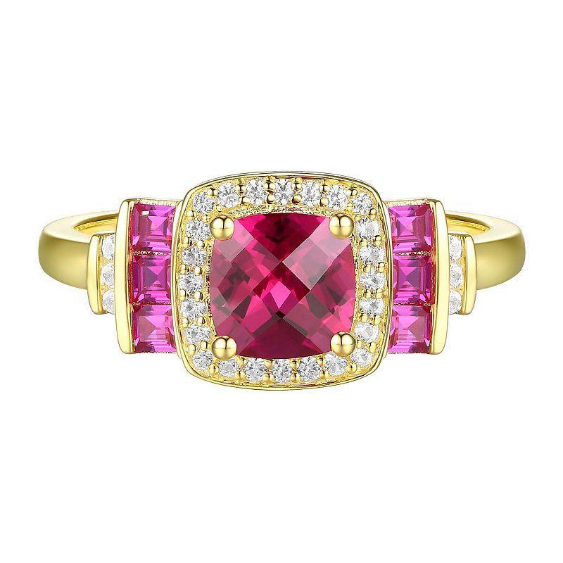 14k Gold Over Silver Lab-Created Ruby, Lab-Created White Sapphire Solitaire Ring, Womens Gold Tone Product Image