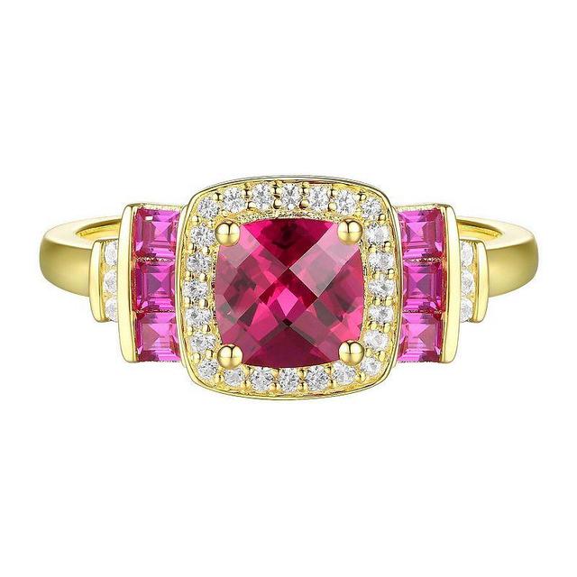 14k Gold Over Silver Lab-Created Ruby, Lab-Created White Sapphire Solitaire Ring, Womens Yellow Product Image