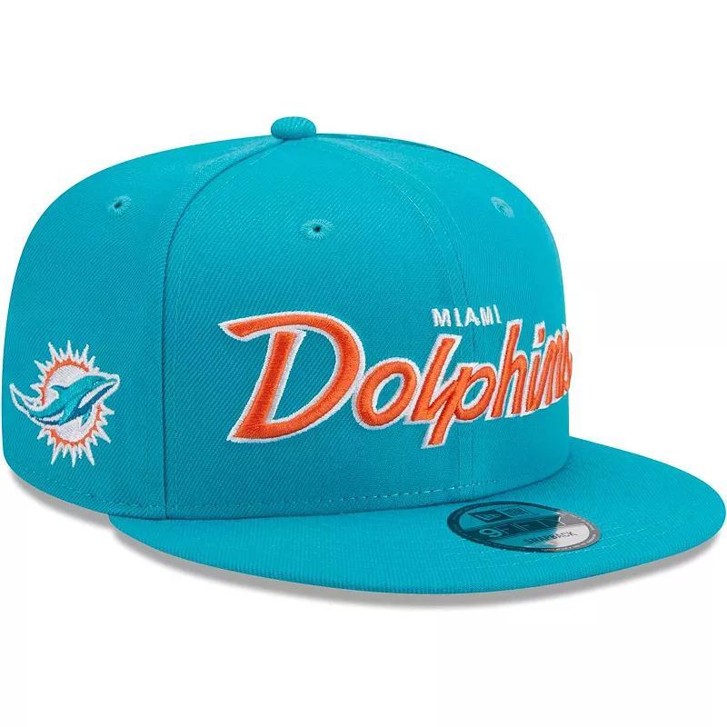 Mens New Era Aqua Miami Dolphins Main Script 9FIFTY Snapback Hat, Turq/Blue Product Image