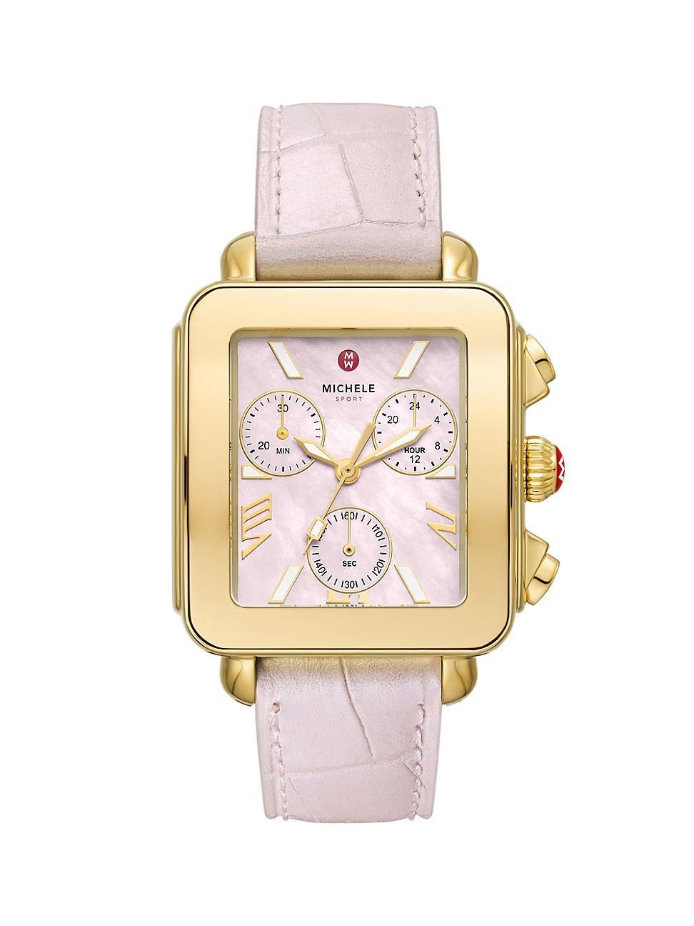 Womens Deco Sport 18K-Gold-Plated & Croc-Embossed Chronograph Watch/34MM x 36MM Product Image