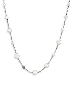 Womens Pearl Sterling Silver & Diamond Pav Station Necklace Product Image