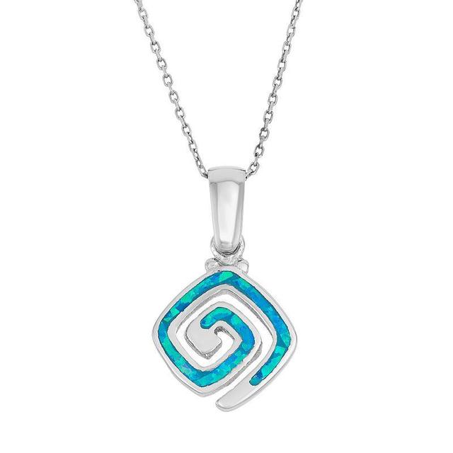 Lab-Created Blue Opal Sterling Silver Greek Key Pendant Necklace, Womens Product Image