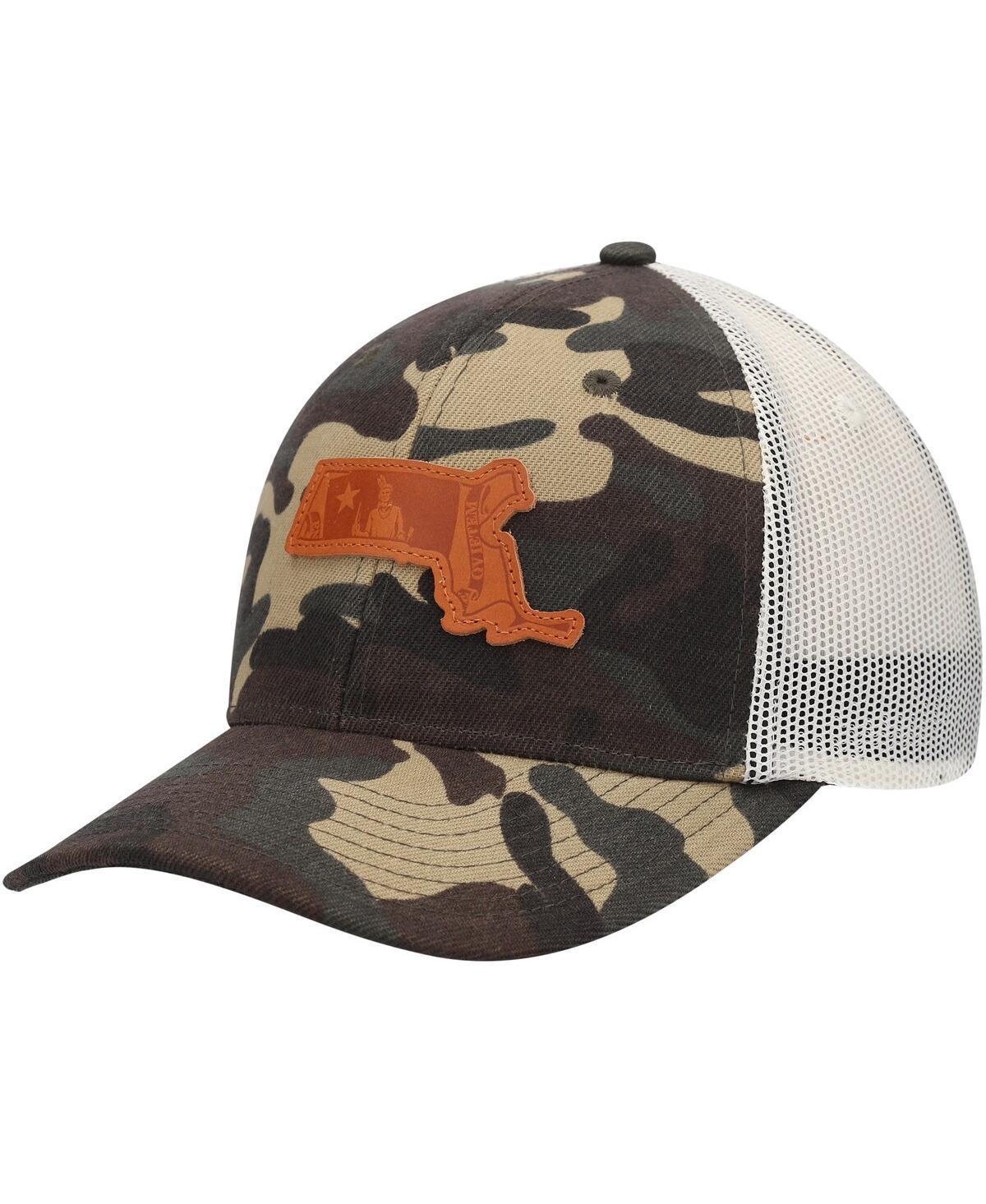 Mens Local Crowns Camo Massachusetts Icon Woodland State Patch Trucker Snapback Hat Product Image