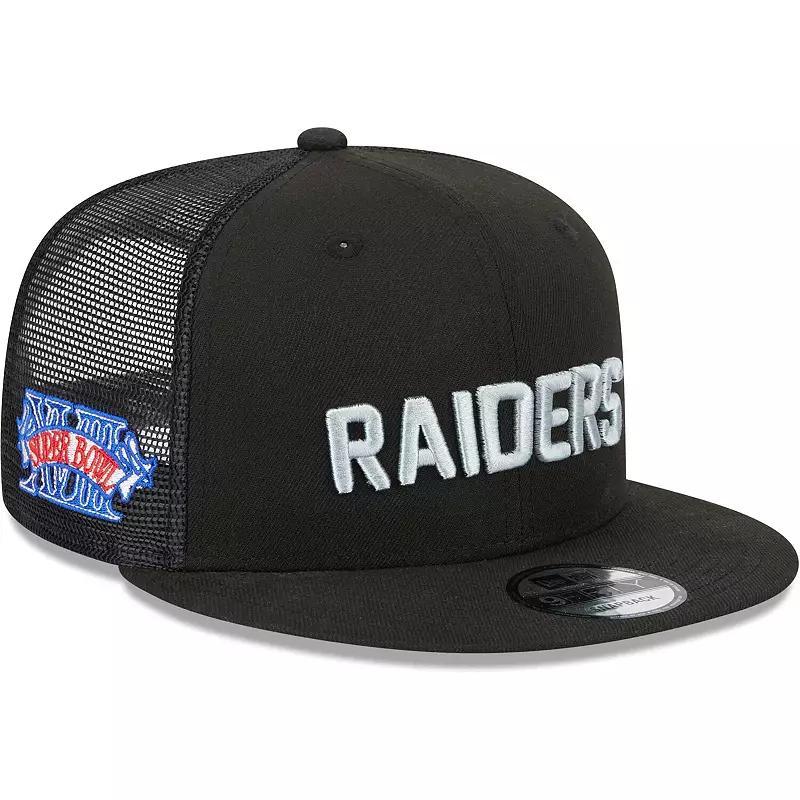 Mens New Era Black Las Vegas Raiders Stacked Trucker 9FIFTY Snapback Hat Product Image