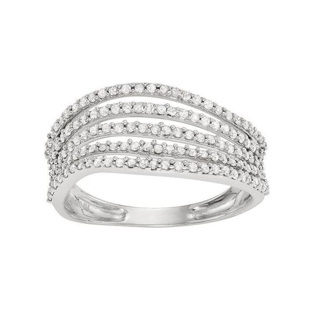 10k White Gold 1/2 Carat T.W. Diamond Multi Row Wave Ring, Womens 10k Whgold Product Image