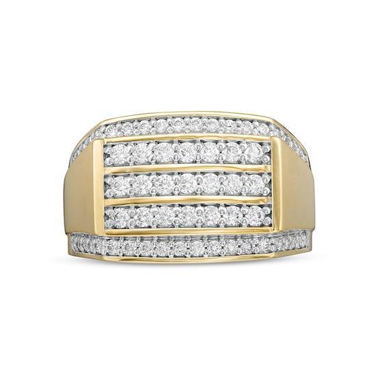 Men's 1-1/4 CT. T.w. Diamond Triple Row Rectangle-Top Border Ring in 10K Gold Product Image