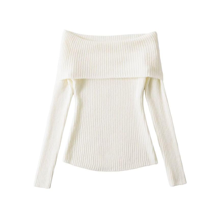 Off Shoulder Plain Ribbed Sweater product image