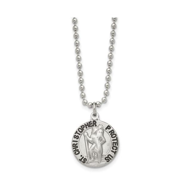 Chisel Brushed and Enameled St. Christopher Medal Ball Chain Necklace Product Image