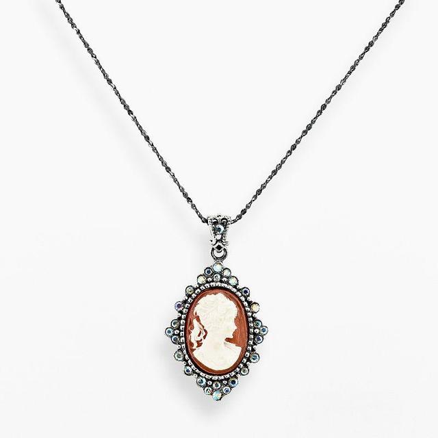 Sterling Silver Crystal Cameo Pendant, Womens Brown Product Image