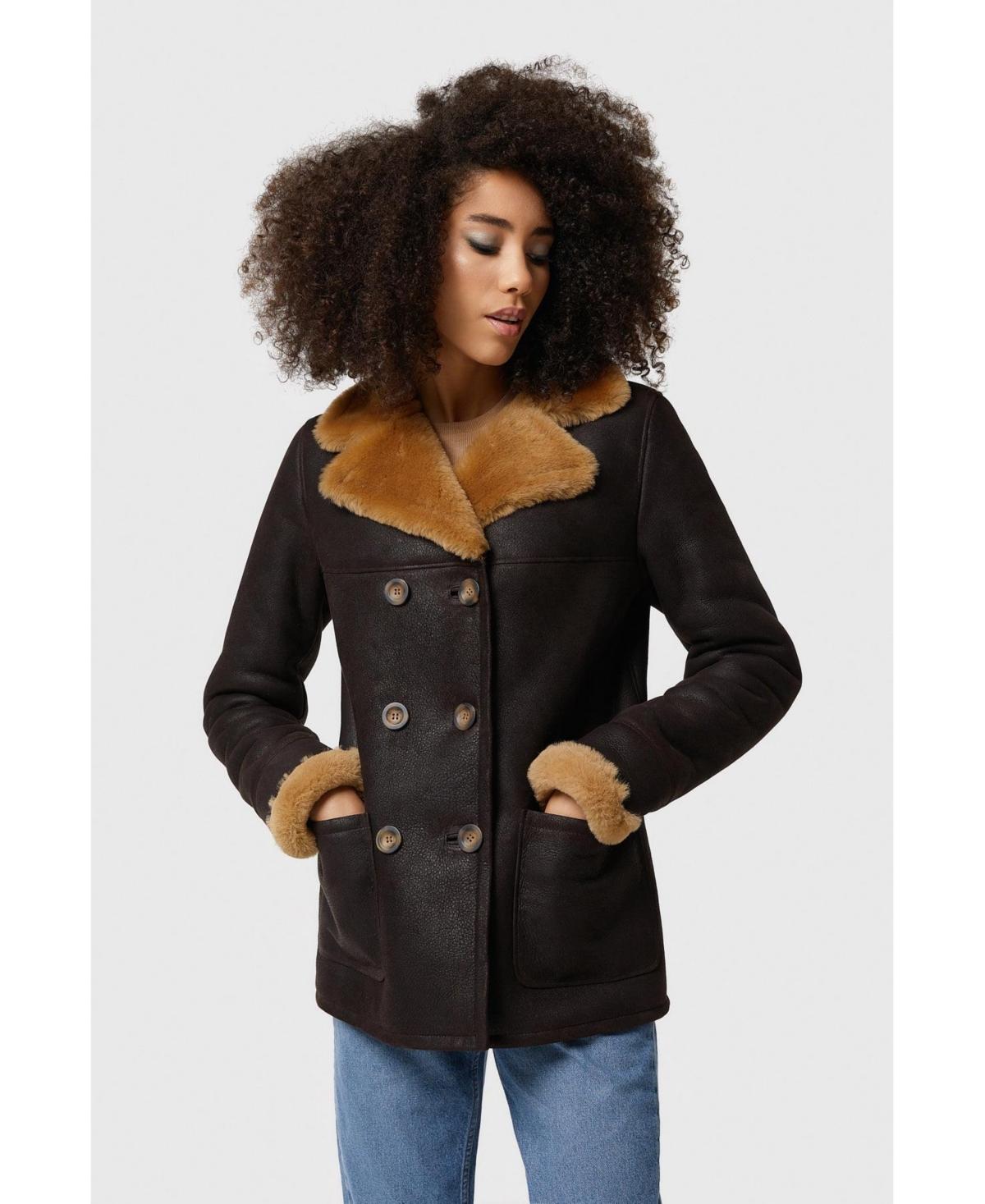 Furniq Uk Womens Peacoat, Washed Brown with Ginger Wool Product Image