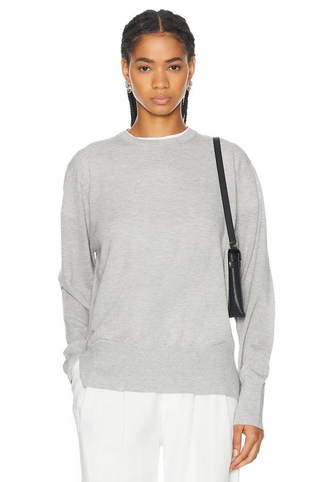 Crewneck Silk Cashmere Knit Sweater In Grey Melange Product Image