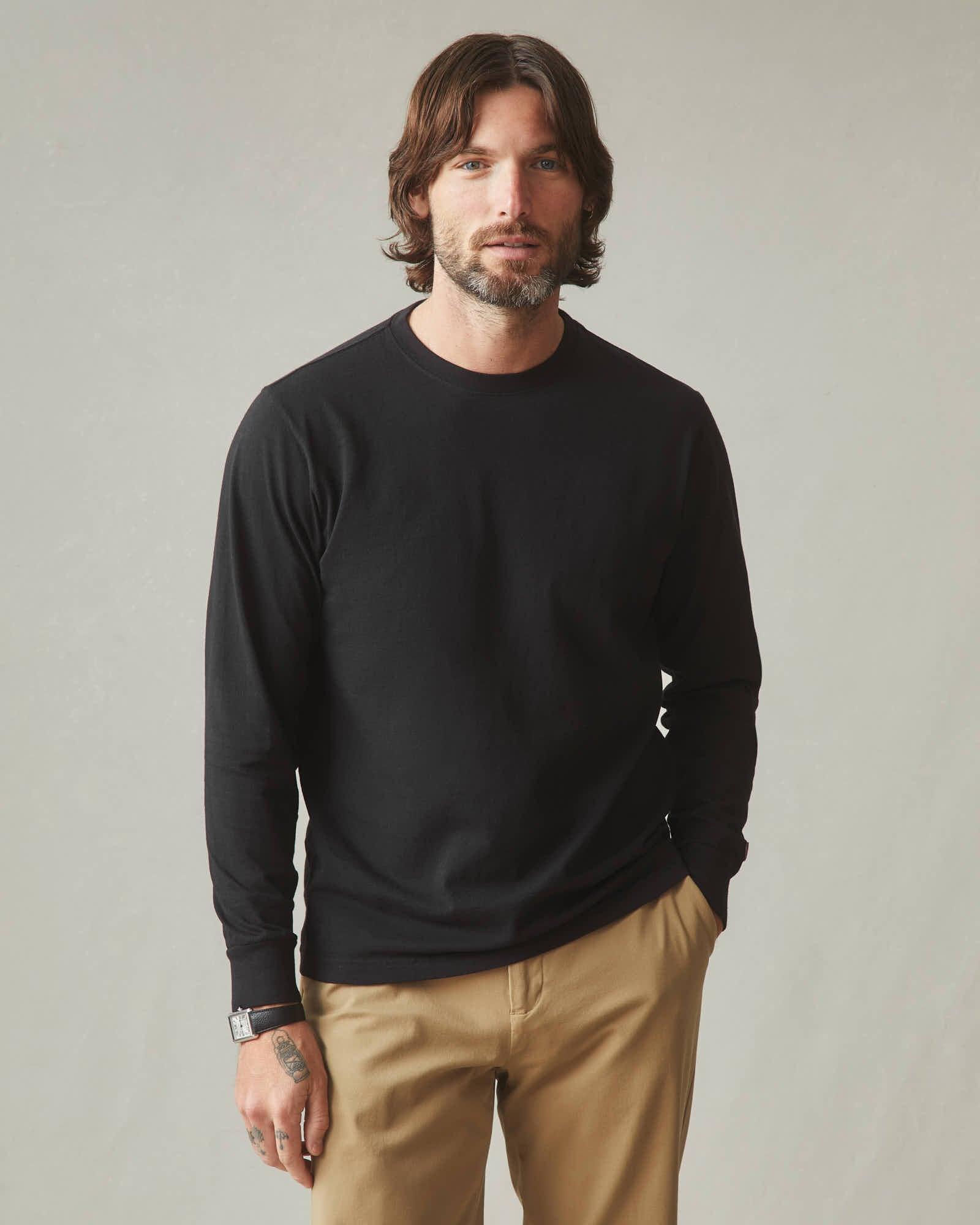 Vintage Crew Long Sleeve Tee - Black Male Product Image