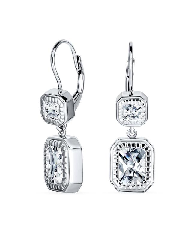 Bling Jewelry Deco Style Cubic Zirconia Cz Halo Emerald Cut Cz Lever back Drop Earrings For Women .925 Sterling Silver Product Image