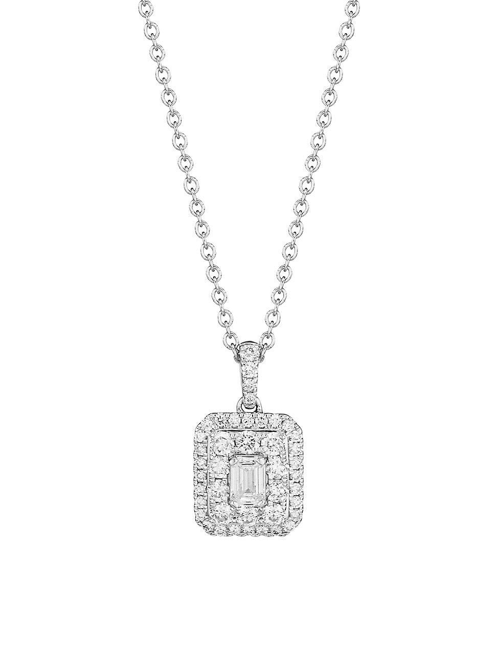 Womens 14K White Gold & 1 TCW Diamond Cushion Pendant Necklace Product Image