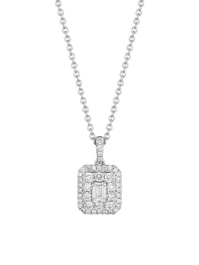 Womens 14K White Gold & 1 TCW Diamond Cushion Pendant Necklace Product Image