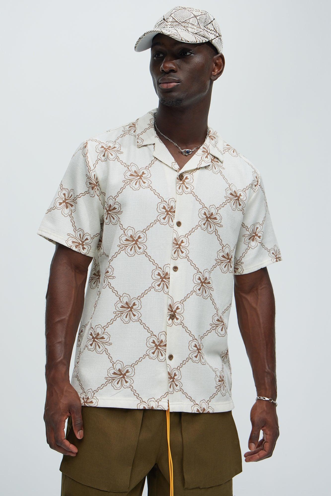 Floral Spec Button Up Shirt - Off  White/combo Product Image