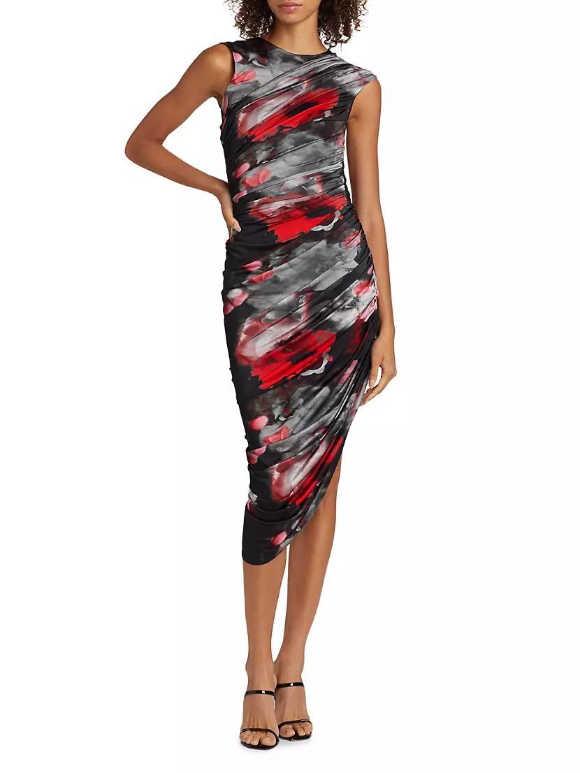 Abstract-Print Ruched Asymmetric Midi-Dress Product Image