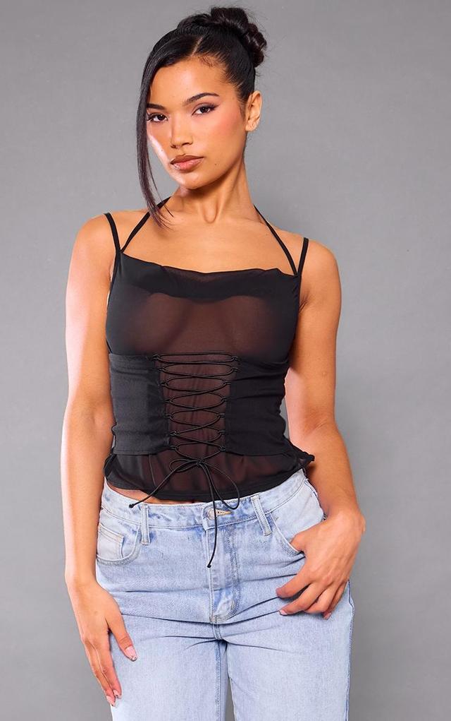 Black Chiffon Cowl Lace Up Top Product Image